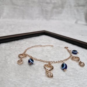 Rose Gold Evil Eye Protection Heart Charm Bracelet - Image 1
