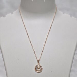 Rose Gold Crescent Moon Necklace with Pearl - Image 2