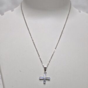Silver Crystal Cross Pendant Necklace - Image 2