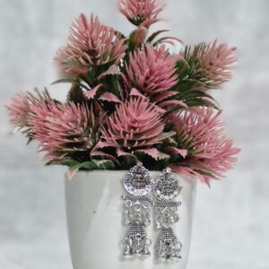 Antique Silver Dangle Jhumka Earrings - Image 2