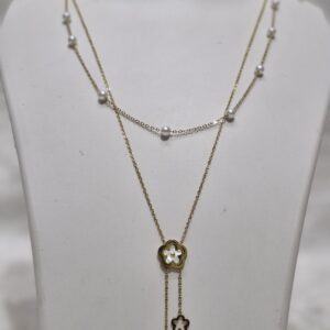 Elegant Pearl Dual-Layer Flower Pendant Necklace (Premium Anti-Tarnish) - Image 2